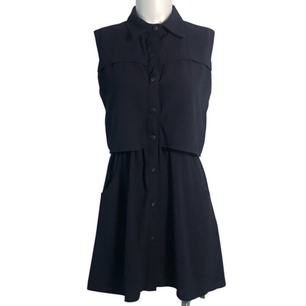 NAVY BLUE‎ SLEEVELESS SNAP BUTTON UP DRESS